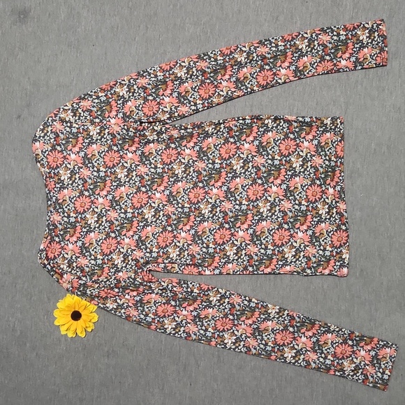 Prince & Fox Floral Ribbed Henley Long-Sleeved Tee Top Shirt Blouse - Picture 5 of 8